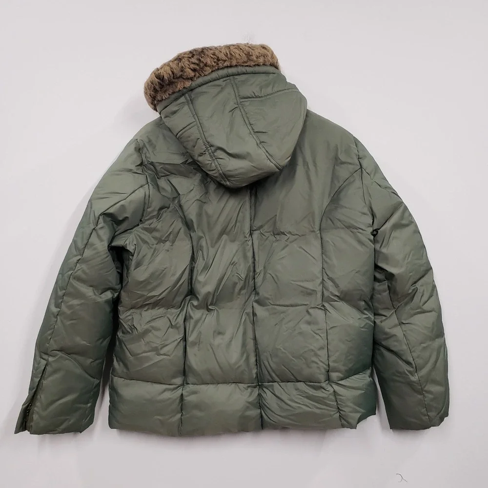 Y2K Fashion Bug Womens Olive Green Down Puffer Jacket Faux Fur Trim Hood 14/16W - Picture 5 of 10